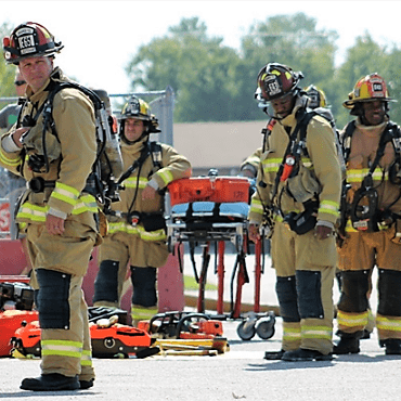 Firemen in full gear at training exercise